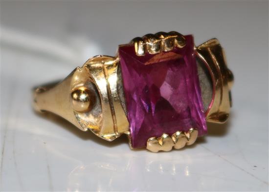 French 18ct gold and synthetic ruby cocktail ring